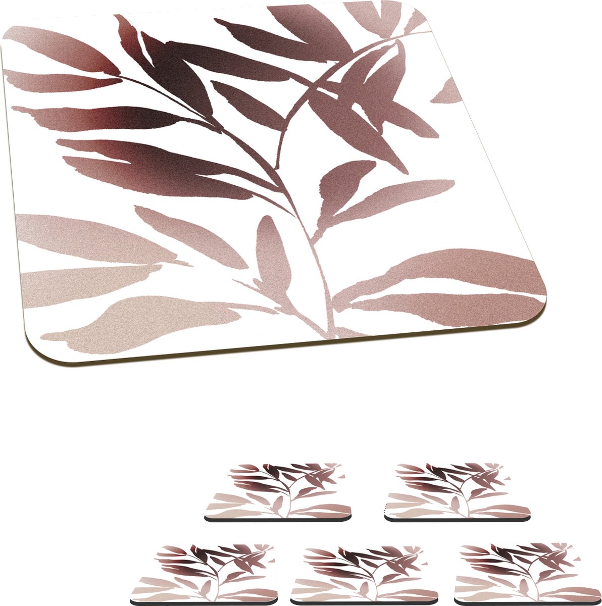 Onderzetters voor glazen - Bladeren - Design - Abstract - 10x10 cm - Glasonderzetters - 6 stuks