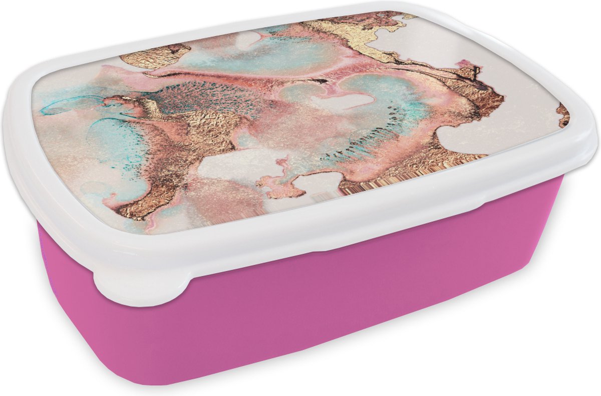 Broodtrommel Roze - Lunchbox - Brooddoos - Inkt - Pastel - Abstract - 18x12x6 cm - Kinderen - Meisje
