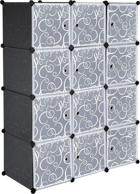 Life's Green Modulaire Opbergkast - 110 x 46,5 x 145 cm - Kast met 12 opslagvakken en 2 ophangstangen - Kunststof Kledingkast - Vakkenkast - Zwart — afbeelding 5