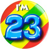 Button 23 Jaar - Button met speld (55mm) - Leeftijd badge - 23 Jaar versiering - Accessoires - Rozet I'm 23 - Verjaardag jongen / meisje / man / vrouw - Button 23 Jaar