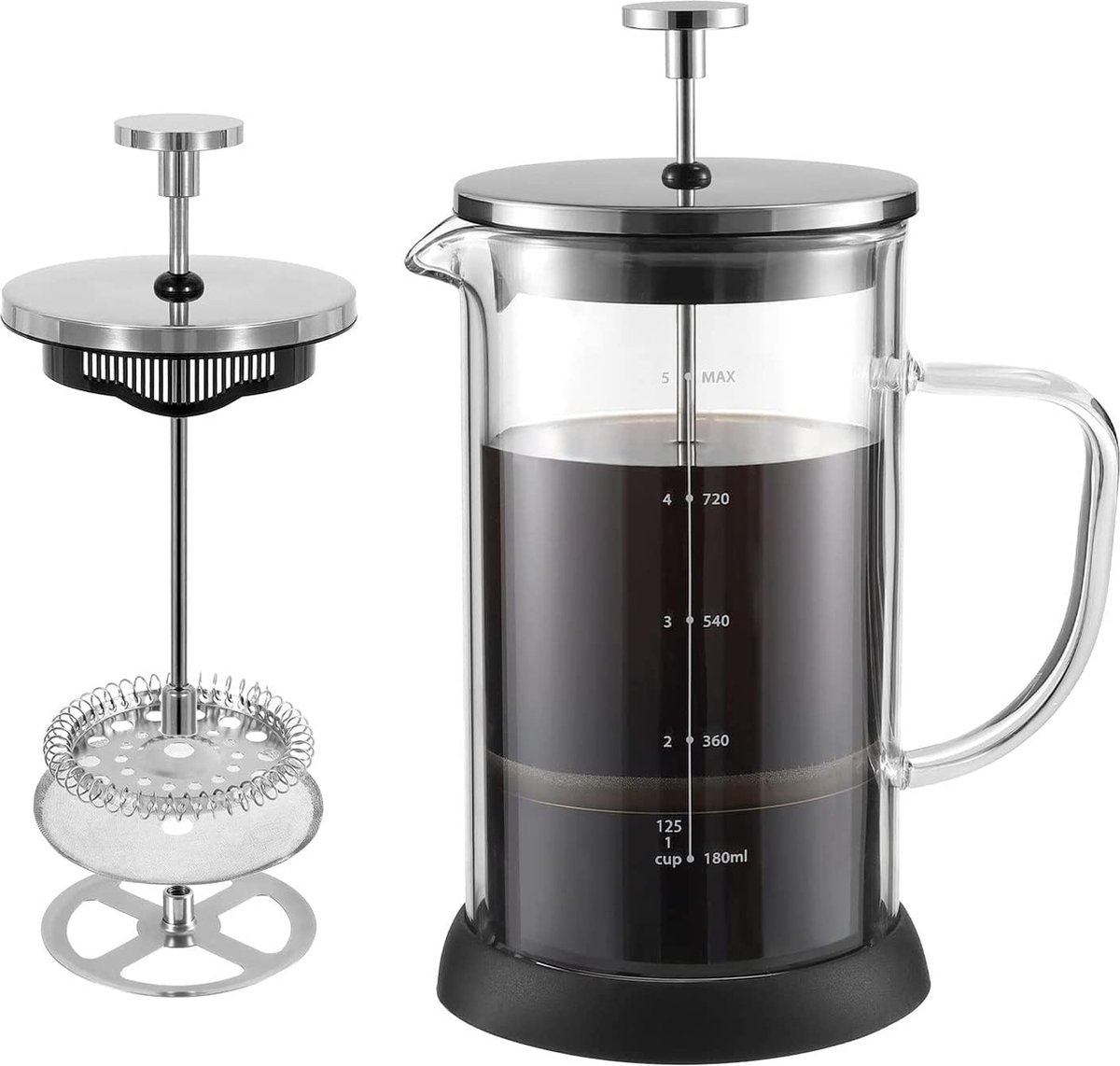 French Press Koffiezetapparaat met hittebestendige karaf, hoogwaardige roestvrijstalen koffiepers met 4-traps filter, 1000 ml
