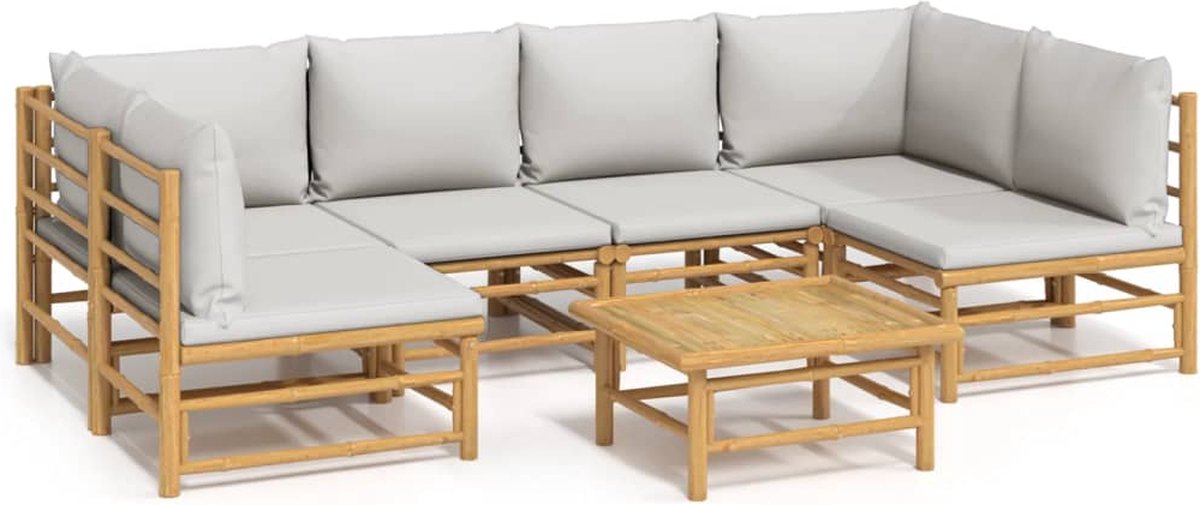 vidaXL 7-delige - Loungeset - met - lichtgrijze - kussens - bamboe Lichtgrijs