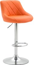 Luxe Barkruk Delora - Oranje - Imitatie Leder - Chroom - Ergonomische Barstoelen - Set van 1 - Met Rugleuning - Voetensteun - Voor Keuken en Bar - Gestoffeerde Zitting