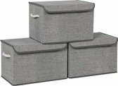 Boîtes de rangement Cameron - Set de 3 - Boxes en Tissus - avec Couvercles - Anses en coton - Look lin - Grijs
