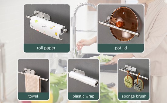 Praktische Rolhouder - Keukenrolhouder voor aan de Muur zonder Boren Praktische Rolhouder - Keukenrolhouder voor aan de Muur zonder Boren