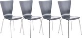 Bezoekersstoel Diera - Grijs - Houten stoel - Set van 4 - Met rugleuning - Vergaderstoel - Zithoogte 45cm