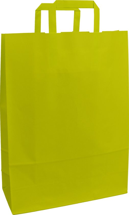 Papieren Tassen - Geelgroen - 32 + 13 x 42 cm - Platte Grepen - Geel-Groen - 50 stuks