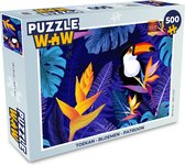 Puzzel Jungle - Toekan - Bloemen - Planten - Kinderen - Paars - Dieren - Legpuzzel - Puzzel 500 stukjes