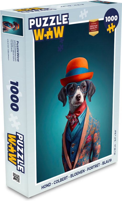 Foto: Puzzel hond colbert bloemen portret blauw legpuzzel puzzel 1000 stukjes volwassenen