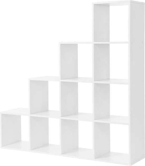 Bibliothèque Rootz - Escalier avec 10 Compartiments Cube - Présentoir en Bois - Séparateur de Pièce - Wit