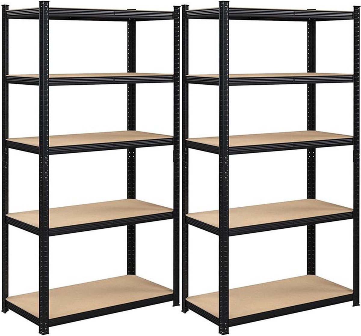 Opbergrek - Opbergplanken - Set Van 2 Opbergplanken - Heavy-duty Rekken - 5 Niveaus Opbergrek - Metalen Opbergplanken - Zwart - 200 x 100 x 50 cm