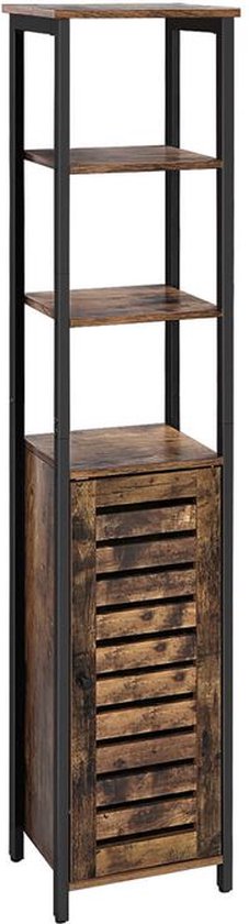 LIFEZEAL Badkamerkast, ruimtebesparend, van hout, 30 x 56 x 190 cm, hoge kast met 2 open planken en 4 deuren, multifunctionele kast voor keuken en woonkamer, kast (zwart