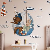 Muursticker | Zeilboot | Oceaan | Zeedieren | Babykamer | Kinderkamer | Wanddecoratie | 75 x 75 cm | Kraamcadeau