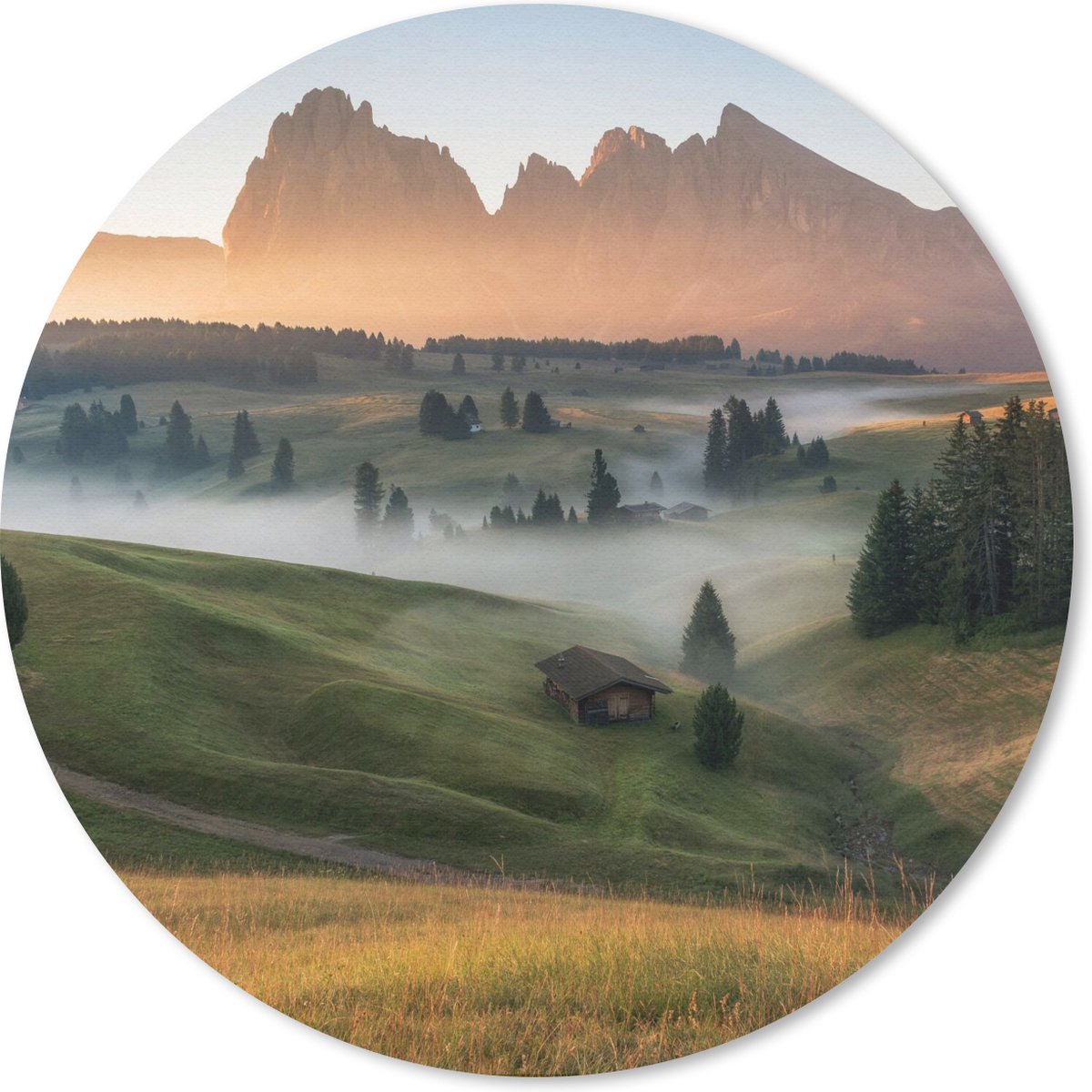 Muismat rond 50x50 cm - Mousepad Berg - Mist - Landschap - Ronde muismatten