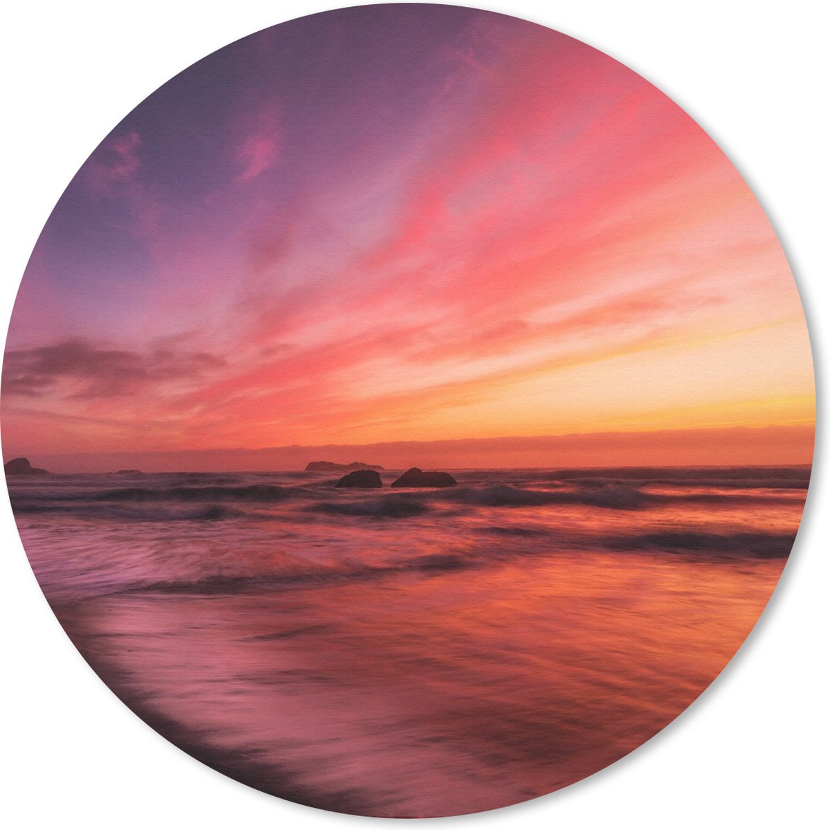 Muismat rond 20x20 cm - Mousepad Strand - Zee - Natuur - Avond - Ronde muismatten