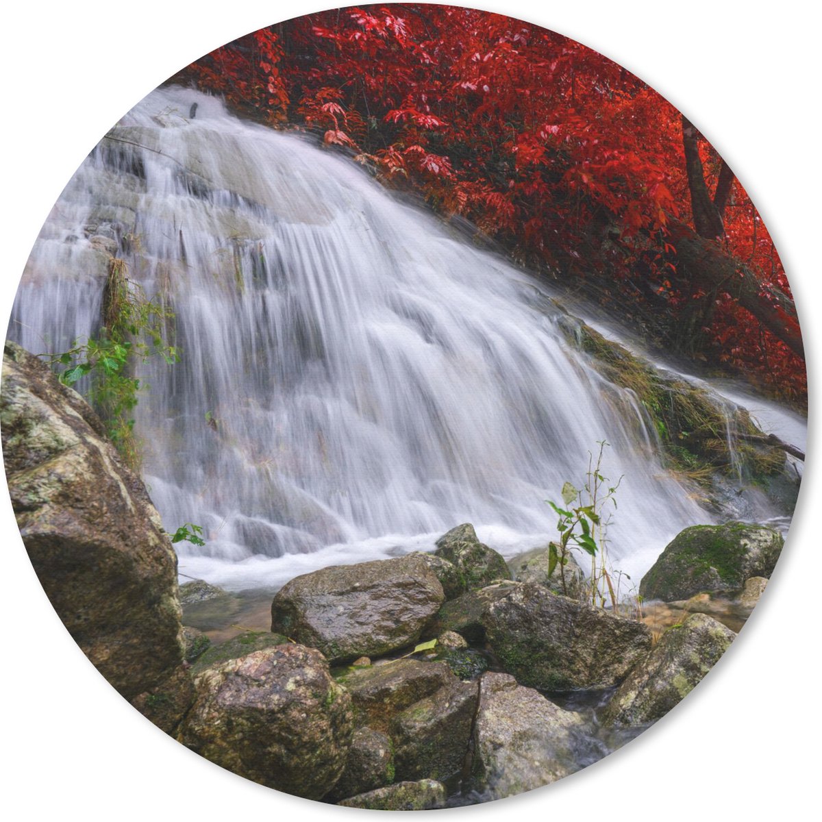 Muismat rond 30x30 cm - Mousepad Waterval - Rotsen - Water - Herfst - Ronde muismatten