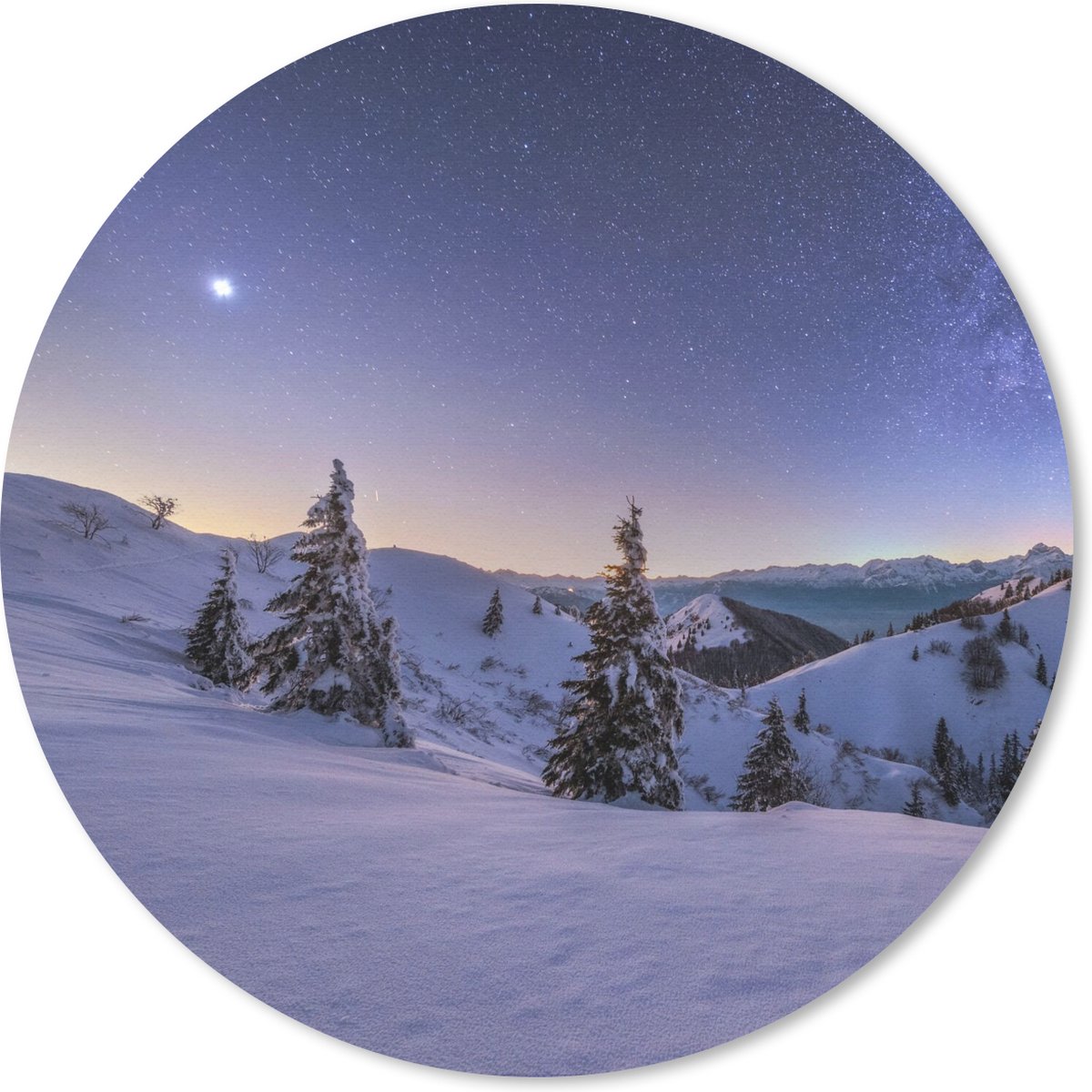 Muismat rond 50x50 cm - Mousepad Winter - Sneeuw - Nacht - Bomen - Ronde muismatten