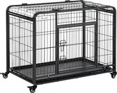 PawHut Cage pour chien cage de transport pliable avec roues 2 portes métal gris + noir D02-052