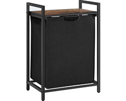 Wasmand, was emmer met plank, waskast, oxford stof wasstas uitbreidbaar verwijderbaar, metalen frame, 65 l, 50 x 33 x 72 cm, vintage bruin zwart