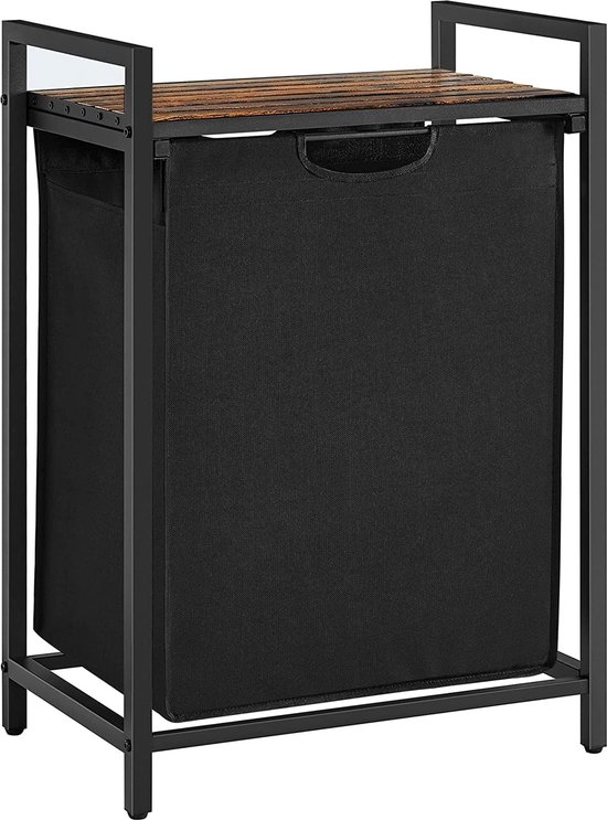 WOLTU Wasmand 2 Vakken Met Plank - Metalen Frame En Oxford Stof, Zwart