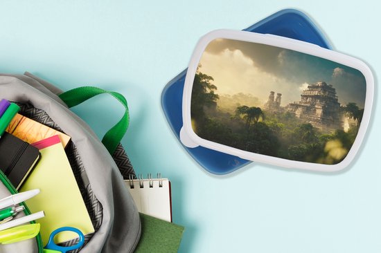 Lunch Box Blauw - Lunch Box - Lunch Box - Temple - Jungle - Nuages - Ciel - Nature - 18x12x6 cm - Enfants - Garçon