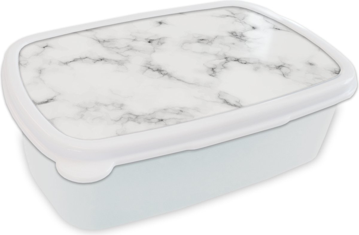 Broodtrommel Wit - Lunchbox - Brooddoos - Marmer - Textuur - Grijs - Zwart - 18x12x6 cm - Volwassenen