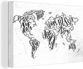 Canvas Wereldkaart - 150x100 - Wanddecoratie Wereldkaart - Wit - Zwart