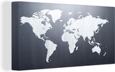 Canvas Wereldkaart - 80x40 - Wanddecoratie Wereldkaart - Simpel - Zwart - Wit