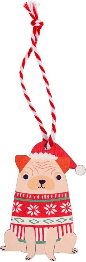 décoration figure Pug Dog bois noël