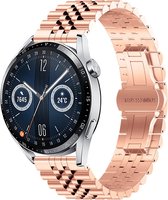 Stalen bandje - RVS - geschikt voor Huawei Watch GT / GT Runner / GT2 46 mm / GT 2E / GT 3 46 mm / GT 3 Pro 46 mm / GT 4 46 mm / Watch 3 / Watch 3 Pro / Watch 4 / Watch 4 Pro - rosegoud