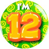 Button 12 Jaar - Button met speld (55mm) - Leeftijd badge - 12 Jaar versiering - Accessoires - Rozet I'm 12 - Verjaardag jongen / meisje / man / vrouw - Button 12 Jaar