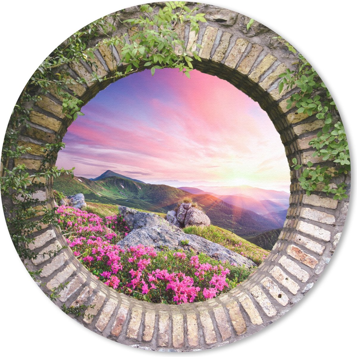 Muismat rond 50x50 cm - Mousepad Landschap - Bloemen - Doorkijk - Berg - Ronde muismatten