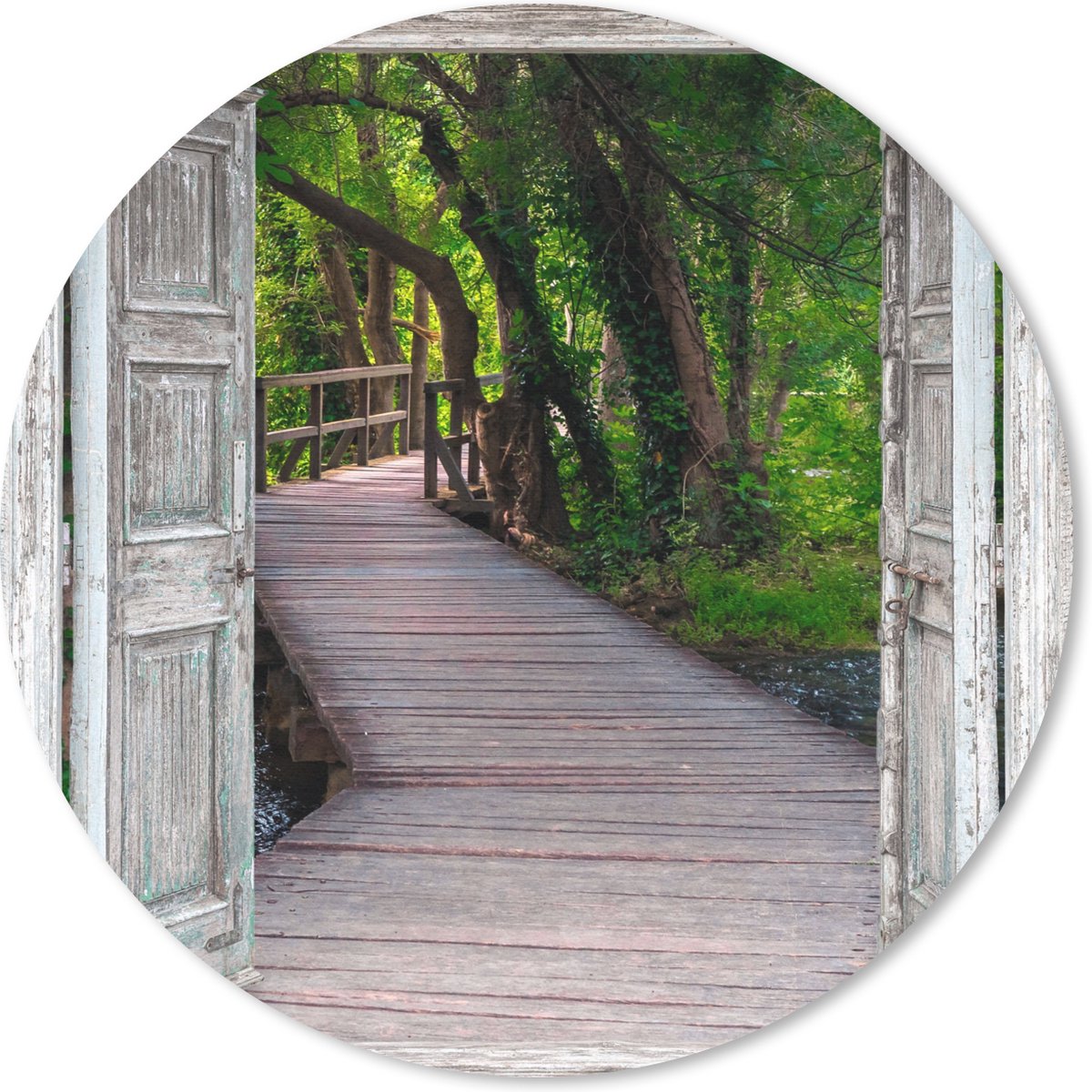 Muismat rond 20x20 cm - Mousepad Brug - Bos - Doorkijk - Ronde muismatten