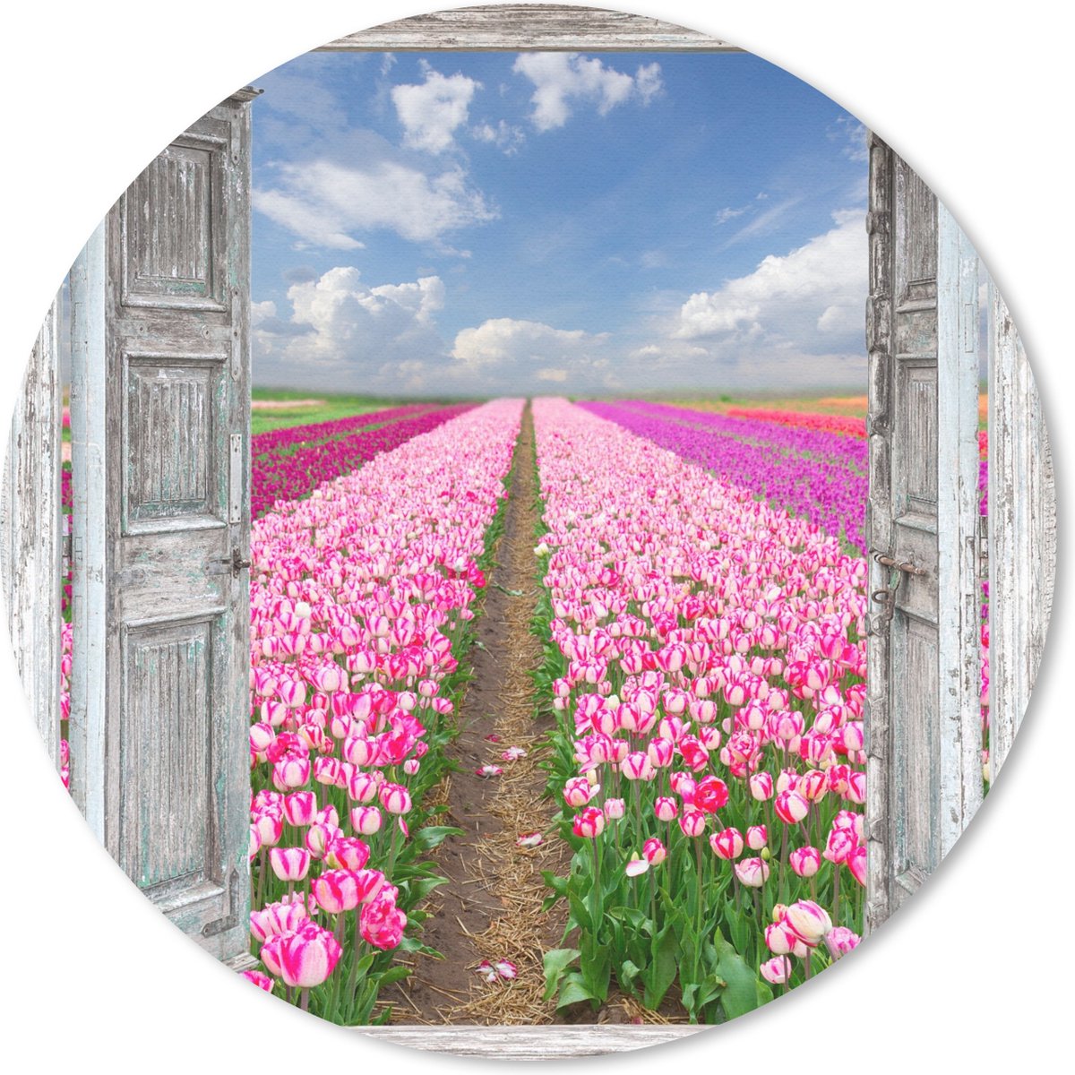 Muismat rond 20x20 cm - Mousepad Bloemen - Tulpen - Doorkijk - Regenboog - Ronde muismatten