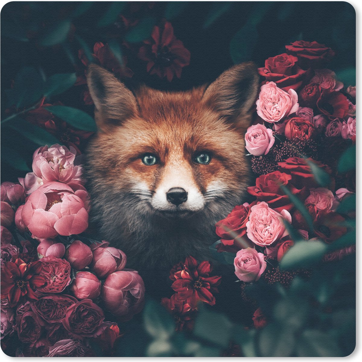 Muismat 30x30 cm - Mousepad Vos - Bloemen - Botanisch - Dieren - Muismatten