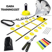 ISARA Voetbal Training Material Set New 2023 - Voetbal Stuff - Articles d'entraînement - Pions - Échelle de course - Échelle de vitesse - Ladder' agilité - Bande de résistance - Résistance Parachute Sprint - Adultes Enfants - 5 Pièces d'entraînement