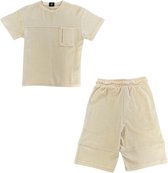 La Pèra Kinder Tweedelig Setje - T-shirt & Korte broek - Unisex - Beige - 158