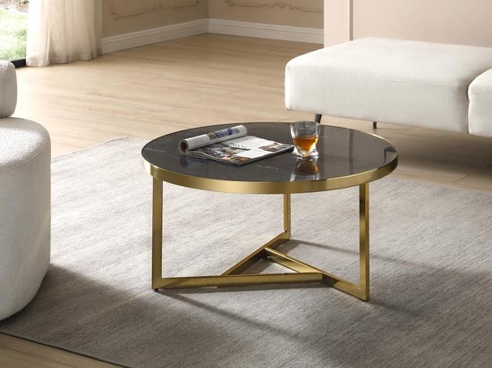 Roburta Salontafel van marmer en metaal - Zwart en goudkleurig - ROBURTA L 80 ...