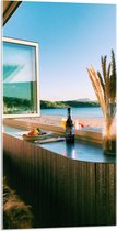 Acrylglas - Strand - Zee - Uitzicht - Ramen - Eten - Drinken - Kleuren - Planten - 50x100 cm Foto op Acrylglas (Wanddecoratie op Acrylaat)