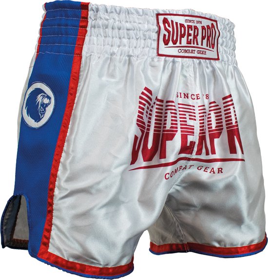 Super Pro Stripes Kickboks broekje Wit/Blauw/Rood - M