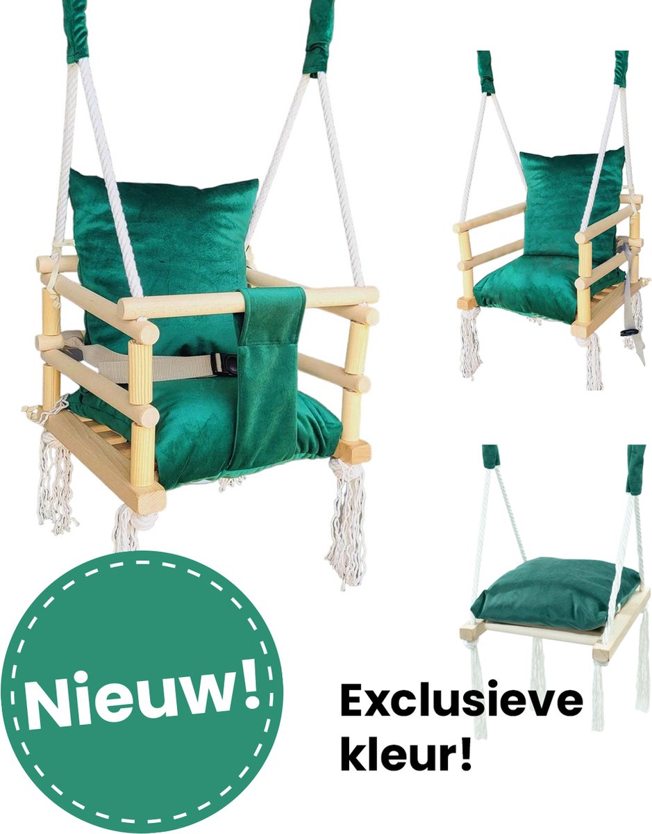 Luxe houten 3 in 1 groene meegroei baby schommel en Kinder schommel – Baby swing – Schommel die meegroeit met je kindje - Schommelstoel - Schommels - Handgemaakt — afbeelding 8