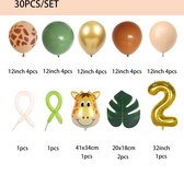 Jungle Safari Ballonnen 2 jaar Set 30 stuks - Kinder Verjaardag - Versiering 2 - Verjaardagsfeestje - Decoraties Jungle Thema - Safari Dieren Versiering - Jungle Ballonnen - Versiering Jongen - Versiering Meisje - Giraffe Ballon - Helium Ballonnen -