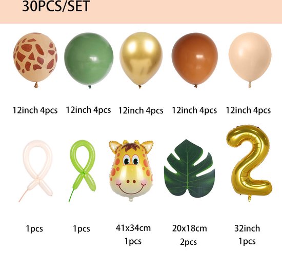 Décoration d'anniversaire 2 ans - Décoration d'anniversaire - 2 ans -  Safari avec ballon vert - Décoration d'anniversaire pour garçon et fille -  2 ans