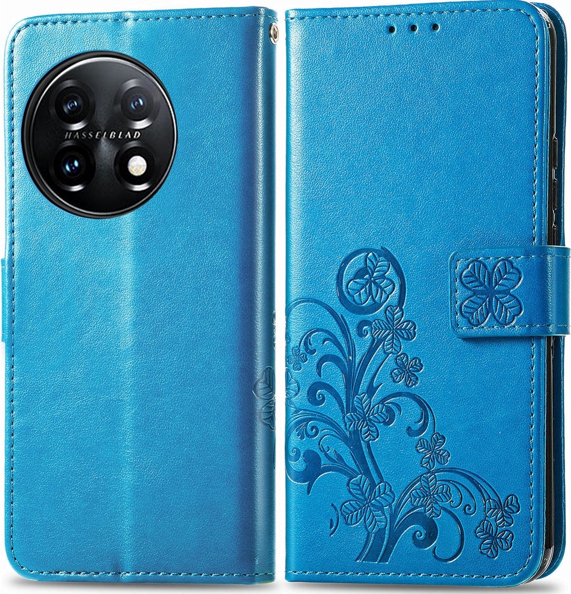 Mobigear Telefoonhoesje geschikt voor OnePlus 11 Hoesje | Mobigear Clover Bookcase Portemonnee | Pasjeshouder voor 3 Pasjes | Telefoonhoesje voor Pinpas / OV Kaart / Rijbewijs - Blauw