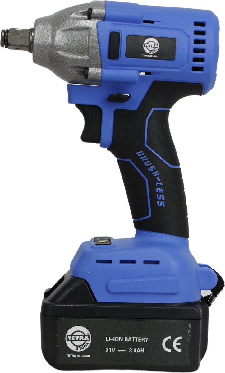 TETRA RT-IW21 Accu slagmoersleutel ½” 21Volt inclusief 3,0 AH li-on batterij en lader 110-220V