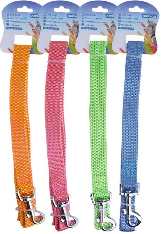 Nobleza Leuke roze hondenriem - Lengte 120 cm - Riem voor puppy - Fluorescerend - Gestipt - Roze
