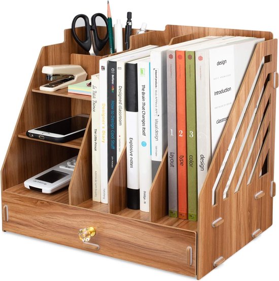 Bureautafel bureau-opberger pennenopberger hout met lades voor A4-papieren, boeken, pennen en schriften