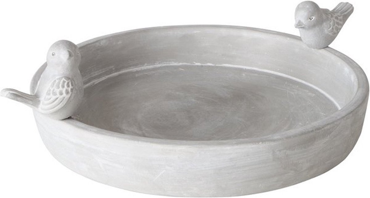 Boltze Vogelbad/voederschaal - grijs - beton - 30 x 24 x 11 cm - drinkschaal voor tuinvogels