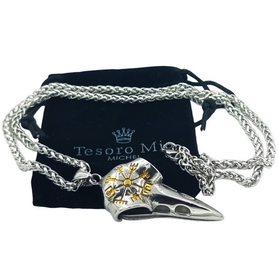 Tesoro Mio Michel - Collier Viking - Pendentif Raaf Corbeau Avec vegvisir - Acier inoxydable - L 60 cm, W 4 mm - Pendentif 5,5 x 2,7 cm