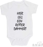 100% katoenen Romper | Hier leg een Rotterdammert | Verjaardagkado | verjaardag kado | grappig | jarig | Rotterdam | Feyenoord | cadeau | Cadeau | Wit/zwart | Maat 62/68